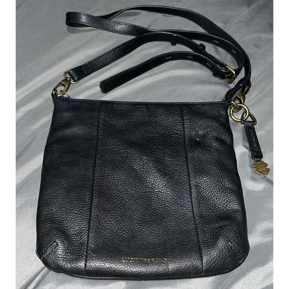 Lucky Brand Black Pebbled Leather Crossbody Bag Charm Purse Adjustable Strap